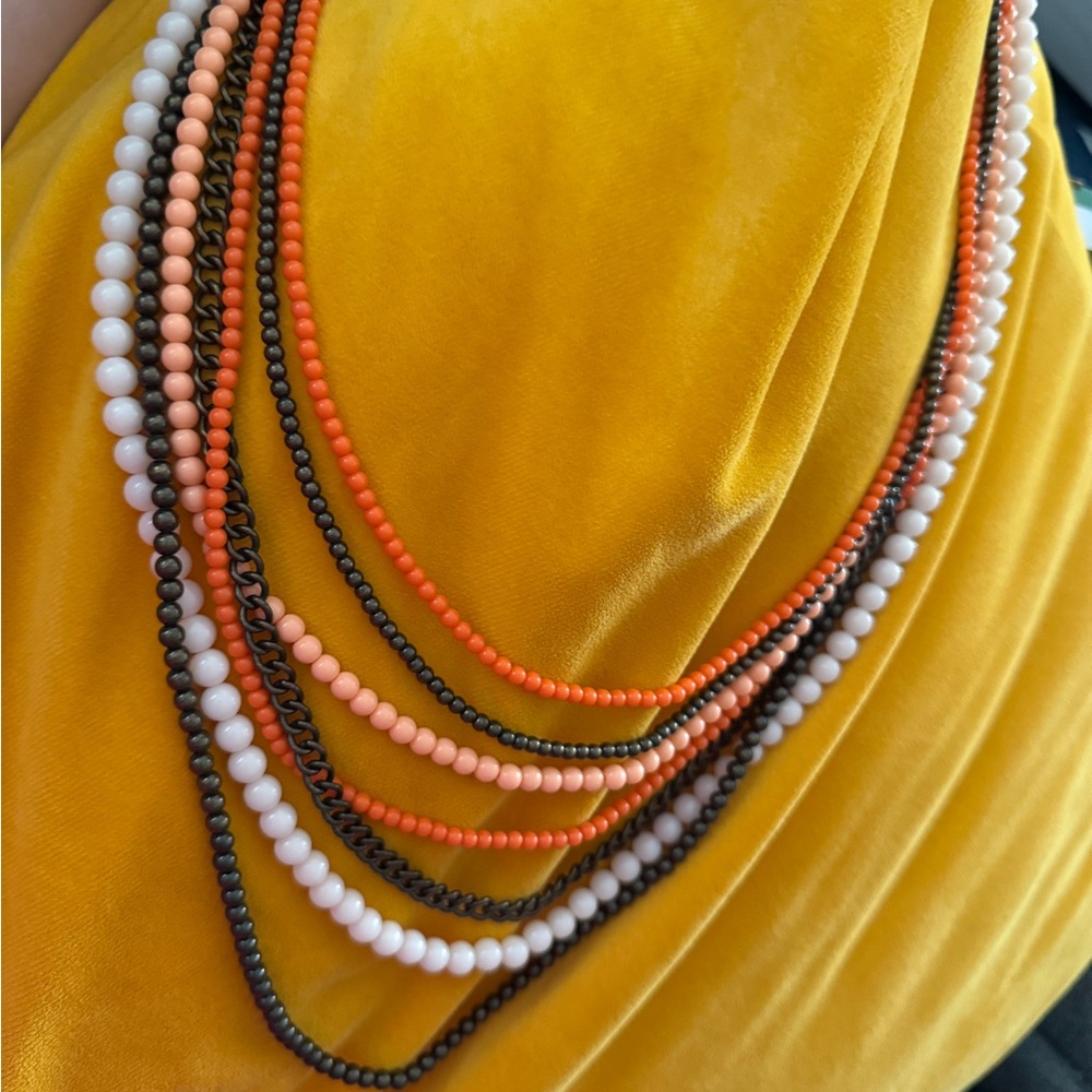 Premier Designs Orange and White Beaded Necklace